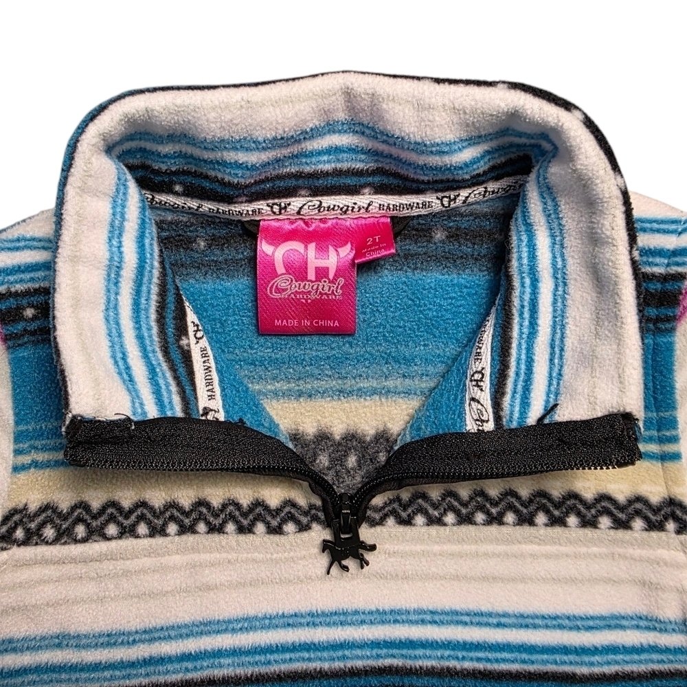 Cowgirl Hardware Serape Blue and Purple Fleece Western Pullover, Girls Size 2T - Picture 4 of 10